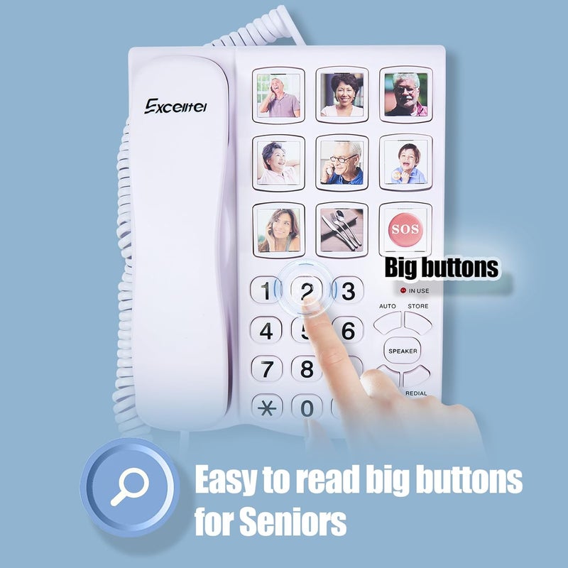 Excelltel Big Button Phone for Seniors, Corded Landline Telephone with Handsfree Function and 9 Groups of Memory, One-Touch Dialling,Suitable People with Vision Disorders/Hearing Damage (EX-LD-858HF) - Image 3